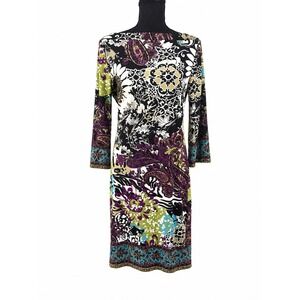 i.e. Size 6 Paisley Floral Border Print 3/4 Sleeve Sheath Dress